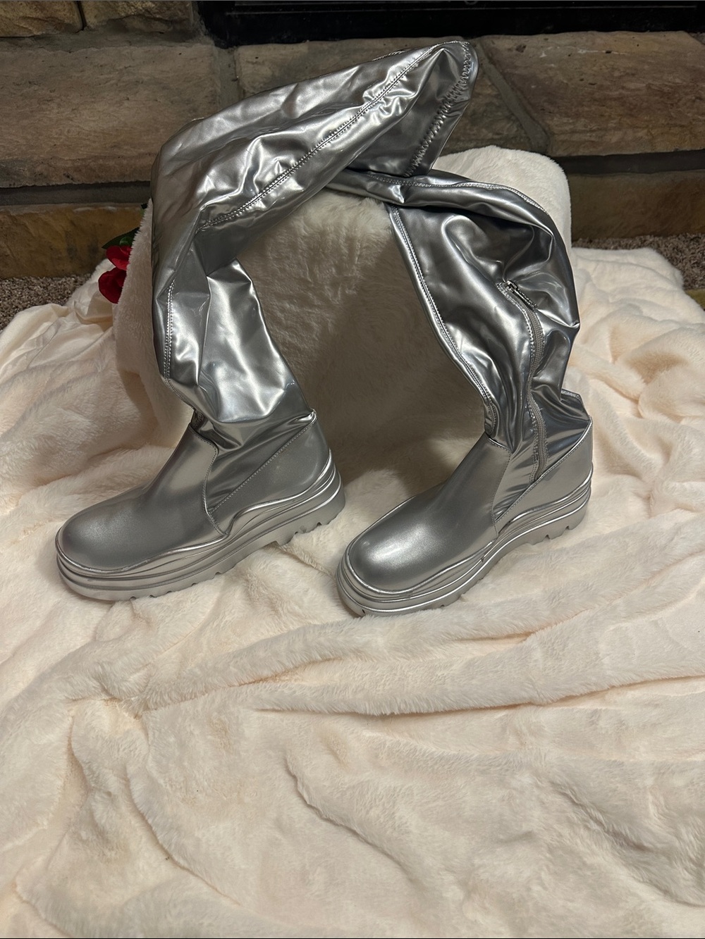 Silver Women's Over-the-Knee Platform Boots